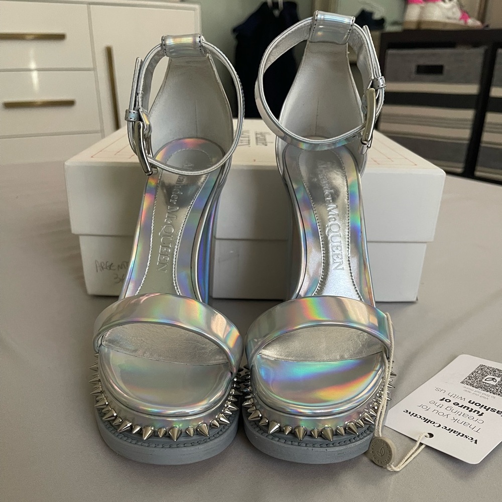 Alexander McQueen Iridescent Silver Spiked Sandals